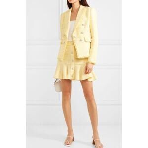 NWT Veronica Beard Ruffled Checkered Boucle Tweed Mini Skirt Yellow Size 8